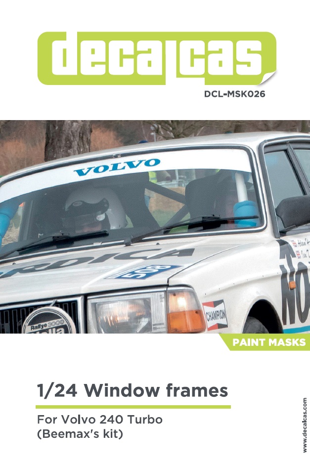 DCL-MSK026: Window frame pre-cut paint masks for 1/24 scale models: Volvo 240 Turbo